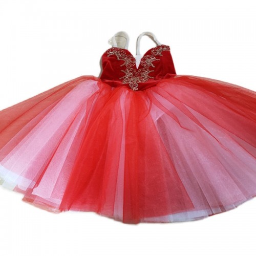 Children Red tutu ballet skirt kids red sling long veil skirt ballet dance dresses girls princess competition examination Swan Lake costumes